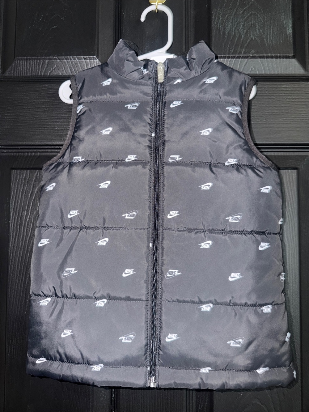 Nike Kids Black Puffer Vest with Allover Logo
